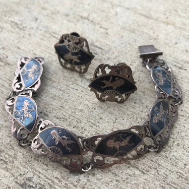 Siam Sterling Silver Bracelet and Clip Earring Set Jewelry Bloomers and Frocks